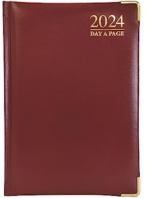 G4GADGET Luxuriöser Terminplaner 2024, A5, burgunderrot/rot, ein Tag pro Seite, gepolsterte Vorderseite und fester Einband, vergoldete Kanten