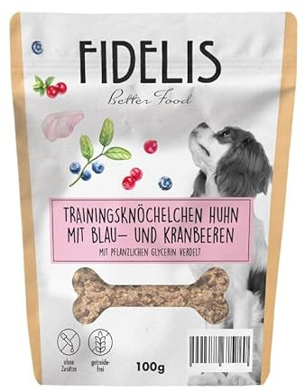 Fidelis – Trainingsknöchelchen Huhn mit Blaubeere und Kranbeere (100g Tütchen)