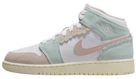 Jordan Big Kid's Air 1 Mid SE Blanc/Rose Oxford-Jade Ice (DZ5361 100), Blanc rose Oxford Jade glace, 6 Big Kid