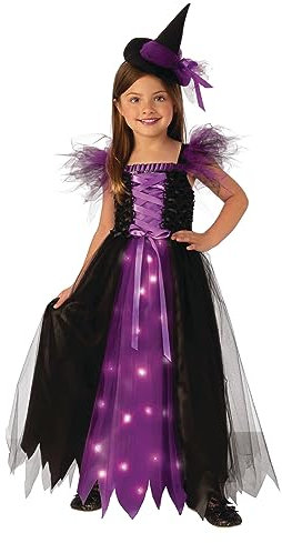 Rubies - Déguisement Lumineux Enfant Halloween Officiel - Longue Robe de Sorcière Noire et Violette - Taille Enfant 3/4 Ans - Costume Halloween, pour Ado, Filles