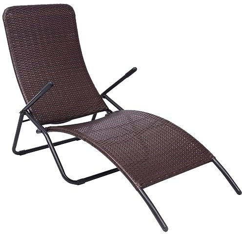 Homgoday Klappbarer Liegestuhl aus braunem Polyrattan, Sonnenliegen, Schlafsofa, Gartenliegen, Gartenpoolliege für den Außenbereich Pool