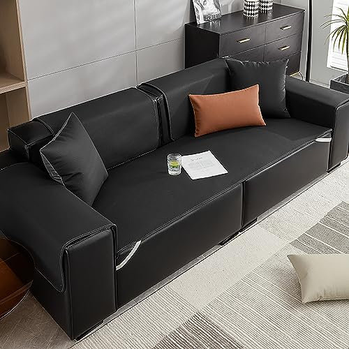 LIANGLAOI Leder Sofabezug 1 2 3 4 Sitzer,100% wasserdichte Sofa Überwurf,rutschfeste Abschnitt Sofa Abdeckung,Einfarbig Sofaüberwurf für Haustiere,Armlehne,Rückenlehne-Schwarz,1pc-70x210cm
