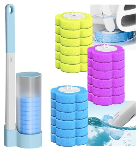 Disposable Toilet Wand Kit, Disposable Toilet Brush With Holder and 18 Pieces Replacement Heads Disposable Toilet Cleaning System Toilet Cleaner Brush Toilet Wand Kit for Bathroom Toilet