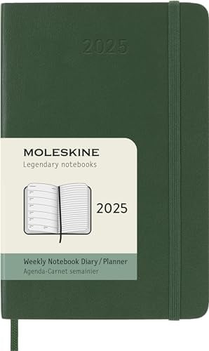 Moleskine Weekly Planner, WochenPlaner mit Platz für Notizen für 12 Monate 2025, Weicher Einband und Elastischer Verschluss, Farbe MyrtenGrün, TaschenFormat 9x14 cm