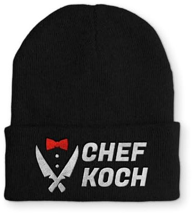 tshirtladen Spruchmütze Strickmütze Chefkoch Wintermütze Mütze lustige Beanie mit Stick, Farbe: Black