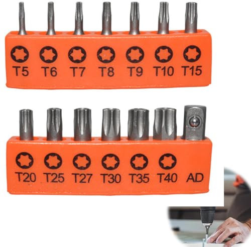 14PCS Tamper Star Bit Set,Tamper Resistant Torx Bits Set, Hex Shank Security Star Bit Set, S2 Alloy Steel, T5 - T40 for Screwdriver, Pistol Drill, Impact Drill