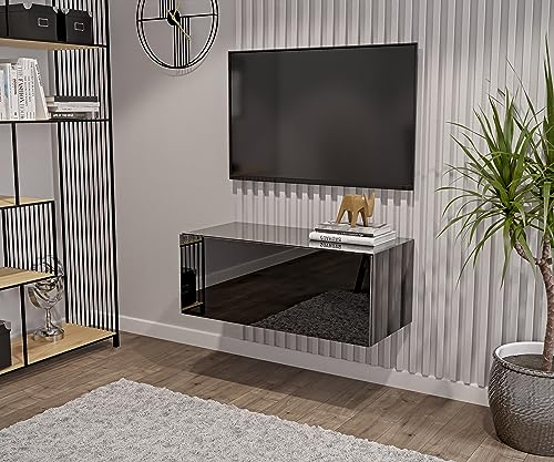 HAJDUK FURNITURE Wohnwand Schwarz Full Hochglanz TV Board 90 cm Hängend Lowboard Hängeschrank TV Schrank Fernsehschrank Sideboard Wohnzimmer