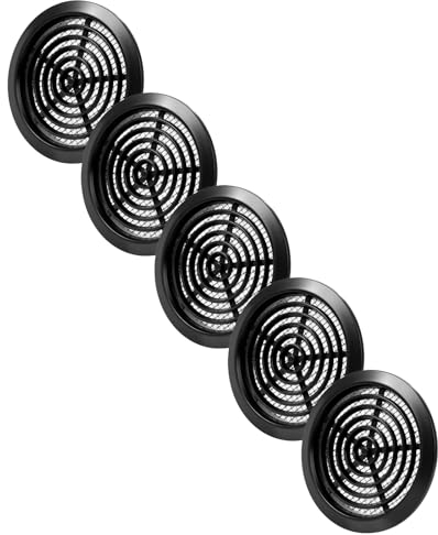 Vent Systems 5 Stück 80 mm Schwarz Luftregister – Lüftungsgitter durch die Tür - Mit Insektenschutzgitter - runde Lüftungsgitter für den Innenbereich – Badezimmer, Schrank, Garage