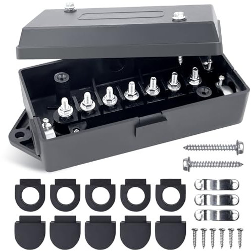 CXTM 7 Way Trailer Junction Box Heavy Duty Trailer Wiring Connector Electrical Junction Box Weatherproof for Rewiring Camper RV Caravans Boat 7 Gang Junction Box