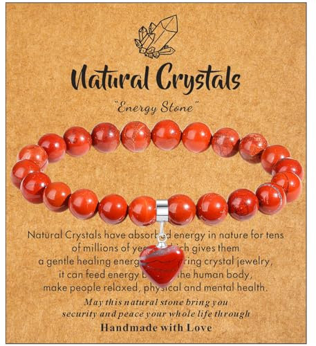 XIANNVXI Red Jasper Bracelet,Red Bracelet for Women Heart Bracelet Ladies Bracelet,Healing Crystal Bracelet 8mm Stone Bracelet,Womens Jewellery Gifts for Her