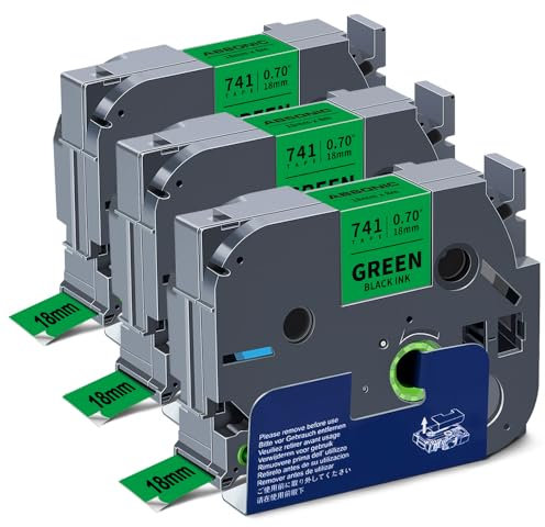 3x Absonic Schriftband Kompatibel für Brother P-touch Bänder 18mm TZe-741 TZe Etikettenband für Brother Beschriftungsgerät D400 D400VP D600VP P700 E500VP E550W, Schwarz auf Grün