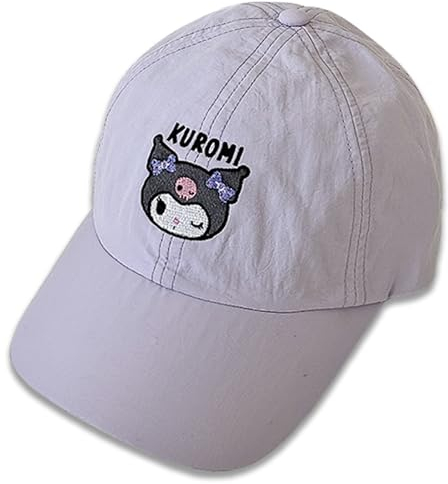 Roffatide Anime Kuromi Nette Big Kids Baseball Cap für Mädchen Jungen Einstellbare Cartoon Plüsch Baseball Hut für Frauen Männer Gedruckte Baumwolle Papa Hut Lila
