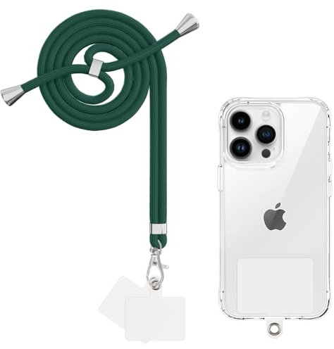 Yoedge Cordon Telephone Portable, Tour de Cou Telephone Universelle avec 2 Patchs, Réglable Collier Lanière Téléphone en Bandoulière en Nylon Adaptée à la Plupart des Smartphones, Vert Foncé