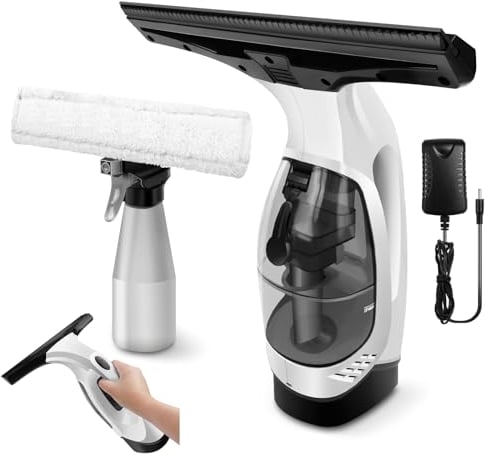 Cordless Window Vac Cleaner, Rechargeable Window Cleaner - 28cm Squeegee Element & 150ml Water Tank, Cordless Window Washer with 200ml Spray Bottle