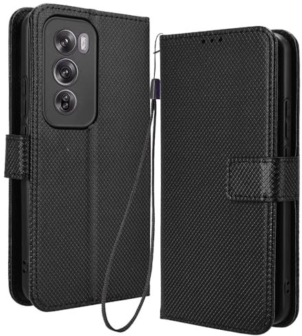 RonRon Cover oppo Reno 12 Pro 5G Libro, Flip Custodia Portafoglioin Pelle, Antiurto case per oppo Reno 12 Pro 5G, Nero