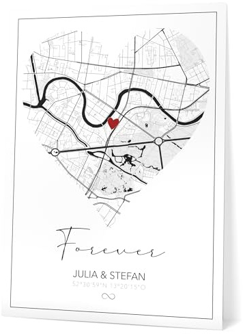 Papierschmiede® Personalisiertes Geschenk Koordinaten Bild „Forever“ XXL Poster (40x50 cm) Ideal als Hochzeitsgeschenk, Geschenk für Freundin oder Partner, Geschenk für Freund | Jahrestag Landkarte