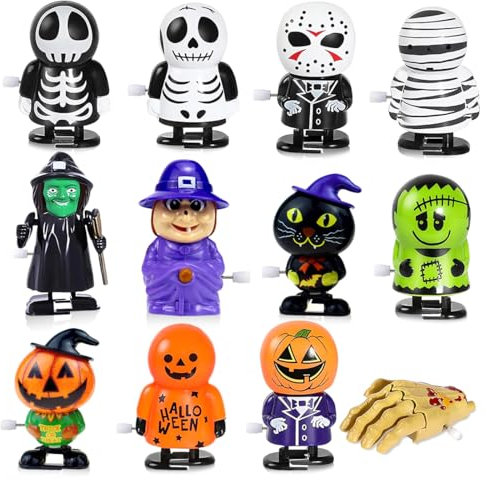 Capaneus 12 Stück Aufziehspielzeug Halloween Spielzeug Kinder, Halloween Spielzeug Wind up, Aufziehspielzeug Halloween Mitgebsel Kinder, Aufziehspielzeug Goody Bag Füllen, Stil A
