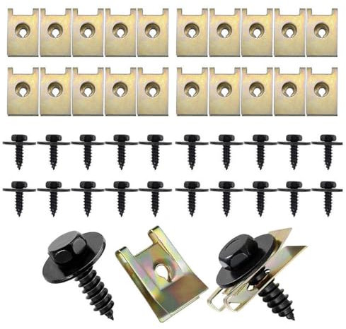 Grapas Tornillo Clip de Sujeción Tipo U, 40 Piezas Tornillos Automotrices y Clips de Tuerca en U, Juegos de Tuercas de Clip Tornillo, Tornillos y Clip de Tuerca para Guardabarros de Parachoques