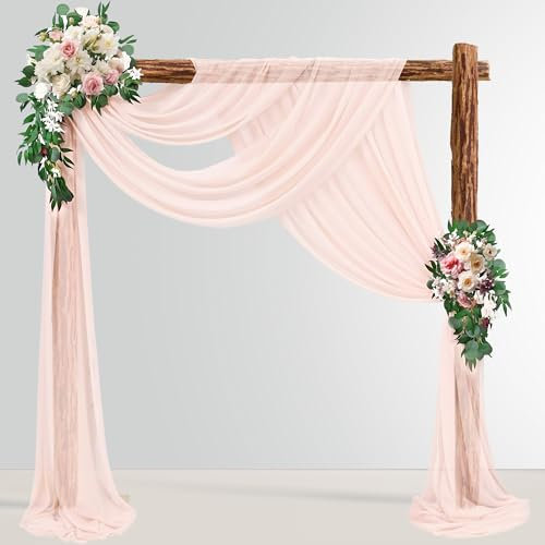 MEKOTRIN Wedding Arch Draping Fabric, 2 Panels 28 x20ft Chiffon Fabric Drape, Rose Wedding Backdrop, Sheer Curtains Arbor Drapery for Wedding Banquet Party Decor