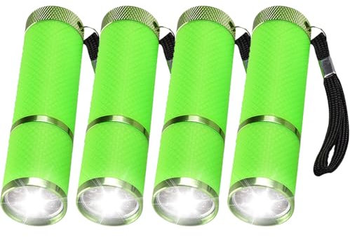 MODOAO LED-Taschenlampe, 4 Stück, grün, 9 LEDs, superhell, batteriebetrieben, bunt, leuchtet im Dunkeln, tragbare Taschenlampe, mit Schlüsselbändern, für Camping, Wandern, Notfall, Outdoor