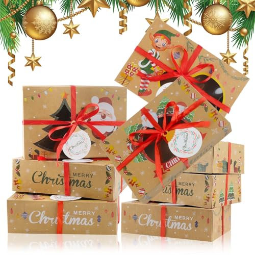 HGRGHH 12 Stück Weihnachts Kekskästen Boxen, 22x15x7cm Weihnachten Geschenkbox, Keksschachtel Weihnachten Karton mit Sichtfenster, Cupcake Boxen, Weihnachten Verpackung für Bäckerei Gebäck