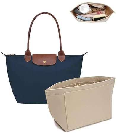 Umiup Organizer für Longchamp Tasche-Einsatz für Tragetaschen aus Filz - Mehrfachfach - Aufteilung, Filz-Organizereinsatz für Einkaufstaschen (Beige, Small 21x13x17cm)