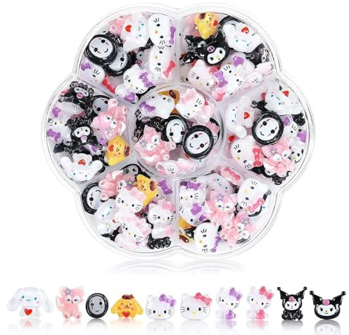 NLFOX 3D Cartoon Nail Charms - 70PCS Nail Gems for Nail Art Mix Assorted Color - 10 Shapes Acrylic Jewelry for Nail Decoration - Multi Use 3D Nail Gems Home Cute Nail DIY Accessories
