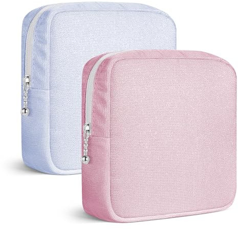 2Pcs Pochette Rangement pour Serviette Hygiénique Protège Slip Culotte Menstruelle Adolescent Sac de Rangement Serviettes Hygiéniques Tampons pour Kit Premieres Regles Jeune Fille Cadeau(Bleu&Rose)
