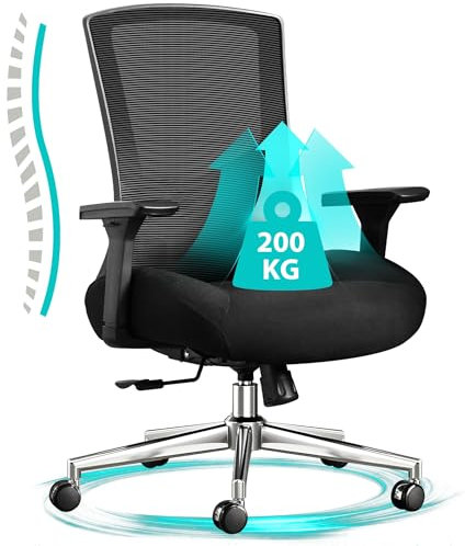Fantasylab Bürostuhl 200KG Ergonomischer Schreibtischstuhl mit 3D Verstellbare Lendenwirbelstütze Office Chair mit 4D Armlehnen Mesh Computerstuhl