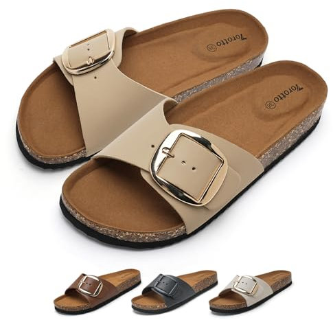 Torotto Pantoletten Damen Sandalen Latschen Schlappen Hausschuhe Bequeme Verstellbare Schnalle(Aprikosenfarbe,40 EU)