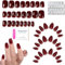 Wine Red Stick on Nails,24Pcs Short Elegant Touch Square Press on Nails and 24Pcs Short Round Pointed False Nail with Self Ahesive Jelly Glue,Short Stick on Nails for Women