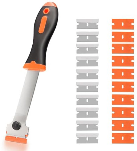 Selutiya Hob Scraper 1 Pcs Oven Scraper Contains 20 Metal Blades and 20 Plastic Blades Glass Scraper for Removing Windows, Ceramics, Glass, Wallpaper, Doors, Paint, Labels and Stickers