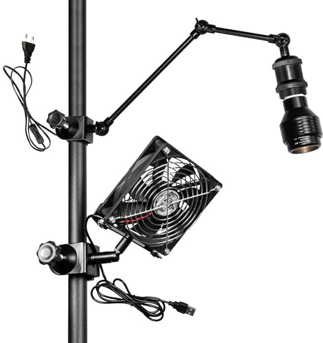 FSLiving Pflanzenlampe mit Schwenkarm und E27 Lampenfassung,Clip Grow Light und Clip ventilator grow mit Flexibler Schwanenhals, 9/12/15H Timer für kleine Pflanzen Grow Tent BD2374-ZW
