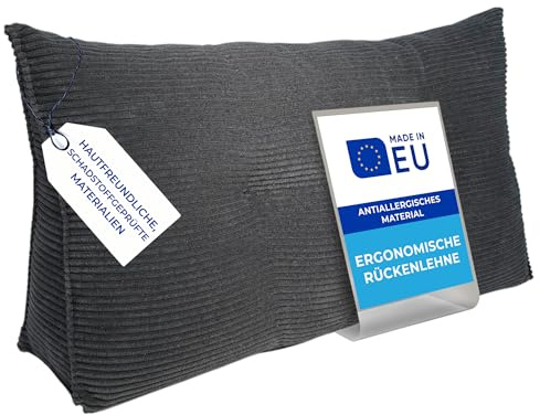 Pillows24 Cord Rückenkissen für Bett & Sofa 120cm, abnehmbarem Bezug | Bequemes Keilkissen und Lesekissen fürs Bett, waschbarem Bezug, Großes Sofakissen für Rückenlehne und Sofa, Graphit