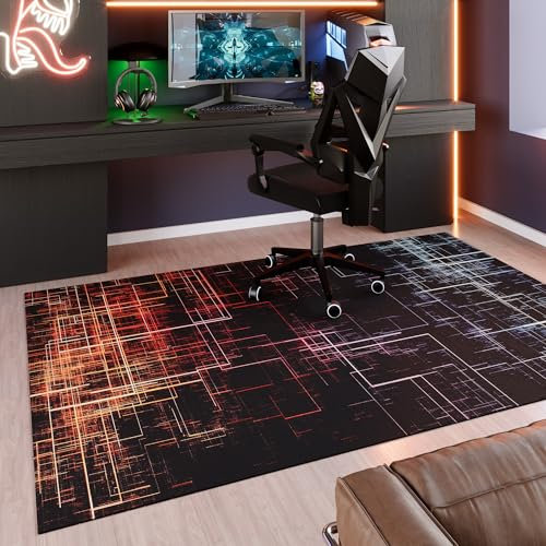 Wecon Home gewebter Gamer Teppich - Futuristisches Design, rutschfest - Perfekt für Dein Gaming-Zimmer - Quantum Warp (110 x 160 cm, schwarz)