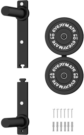 EVERYMATE Weight Plate Storage Rack, Wall Mounted Weight Plate Holder, Bumper Plate Storage for Home Gym, Heavy Weight Plates Holder Fit 2Plates (2 peg)