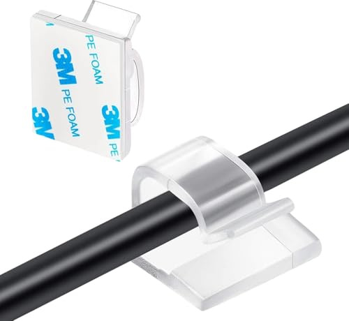 60PCS Cable Clips - Adhesive Wire Clips, Sticky Cable Hooks, Wire Tidy Hooks, Cord Organiser Holder for Car, Office, Home, Desk, Wall, Christmas Hanging Decorations, Outdoors Light (Clear)