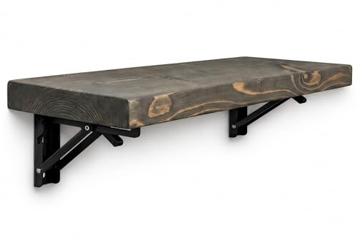 MKGT Rustic Folding Wall Mounted Breakfast Bar Table – Space Saving Fold Down Shelf Desk with Heavy Duty Brackets for Kitchen & Small Spaces (Driftwood, 130cm)