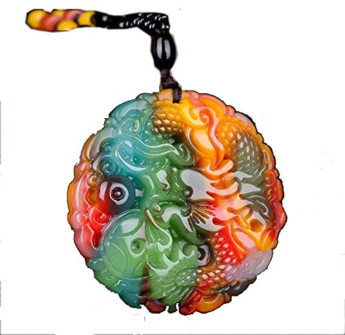 OJIJO Pendentif dragon chinois en jade couleur naturelle, breloque, amulette, cadeau porte-bonheur, for femmes et hommes