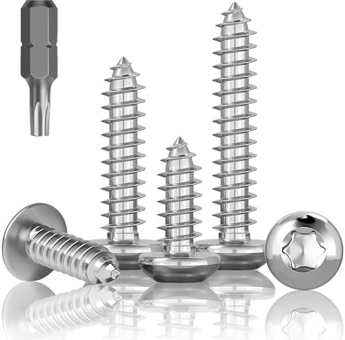 HXJDAM Lot de 120 vis à tôle en acier inoxydable M3 x 30 mm à tête bombée A2 V2A, vis à tête plate Torx pour bois, filetage complet, vis auto-taraudeuses en acier inoxydable avec embout