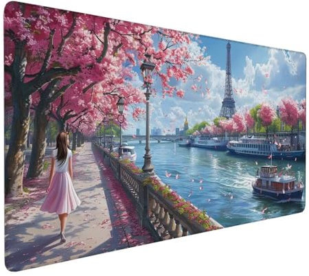 Tapis de Souris Rose 1500 x 800 x 3 mm Tapis de Souris XXL Fleurs De Cerisier Base Antidérapant Étanche Caoutchouc, Coutures sur Les Bords Haute Précision Vitesse pour Gamer Ordinateur Bureau X-157