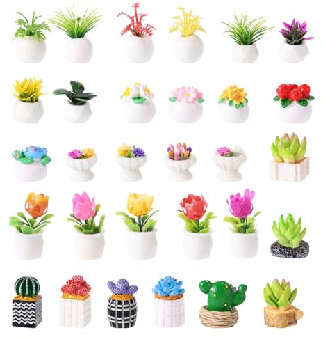 Lyreh 30pcs Plantes Miniatures en Pot, Mini Figurines de Plantes et Fleurs Artificielles Décoration de Verdure en Bonsaï Accessoires pour Maison Poupée Micro-Paysage Bricolage Décoration Artisanale