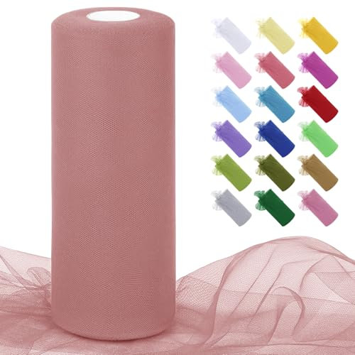 Uiopa Tulle Rosa Scuro 30cm x 91m Rotolo Tulle Matrimonio Poliestere Tessuto Decorazione Nastro per Bomboniere, Matrimonio, Feste, Gonna Tutù, Artigianat