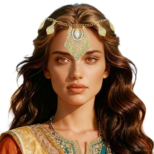 JeVenis Ägyptisches Kopfschmuckstück Kopfkette Münz Stirnband Kostüm | Ägyptisches Kopfschmuckstück Kopfkette Münz Stirnband Kostüm Haarschmuck Frauen Boho Kopfschmuck Abschlussball Accessoires