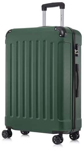 YONSLY Koffer Suitcase XL Dunkelgrün, Trolley Reisekoffer, Rollkoffer Handgepäck mit 4 Rollen 360°, Hartschalenreisekoffer, Zahlenschloss, Weicher Gummigriff