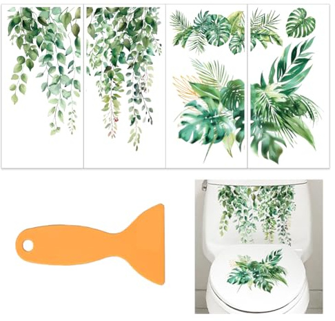 OLYCRAFT 4Pcs feuilles vertes frotter sur les transferts meubles et l’artisanat 15x30cm feuilles transfert autocollants avec 1pc grattoir pour tasses en verre armoires DIY décoration de la maison