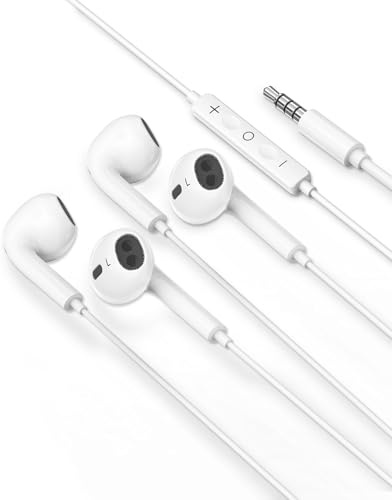 2 Pack Wired Earbuds for iPhone In-Ear Headphones 3.5mm Jack Earphones Noise Isolating Headset With Microphone Lightweight Wired for iPod for iPad Android MP3 Tablets Laptops and More device -White