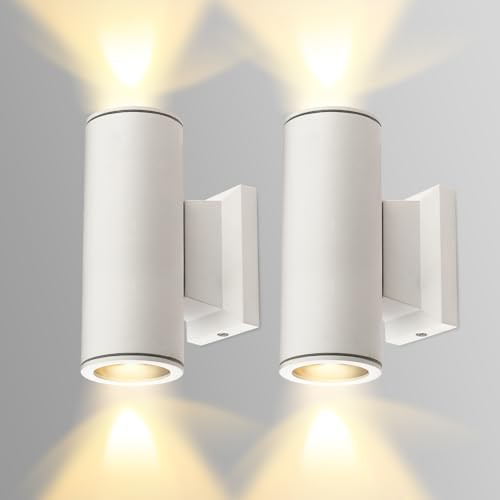 Aigostar LED Wandleuchte Zylindrisch GU10 Aluminium Up Down Außenwandleuchte Wasserdicht Außenleuchte Außenlampe Wandspot für Innen und Außen, Weiß(2er-Pack), Keine Glühbirne enthalten
