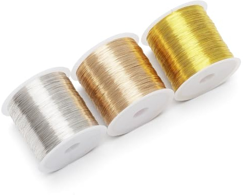 GZRXIOUS 100 m x 3 bobinas de alambre para joyas de 0,3 mm, oro plateado