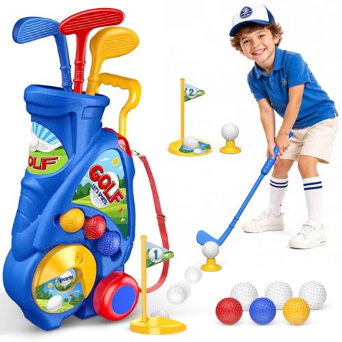 Naxudcoo Jouet Enfant 2 3 4 Ans Garçons: Jouet Golf Chariot de Golf Amélioré avec Sangle d'Épaule, Jeu de Golf pour Intérieur et Extérieur, Idéal Cadeau d'anniversaire, Noël pour Tout-Petits (Bleu)